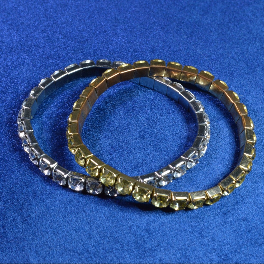 Crystal Gemstone Stretch Bracelet Gold Silver Tone Jewelry Shiny Costume